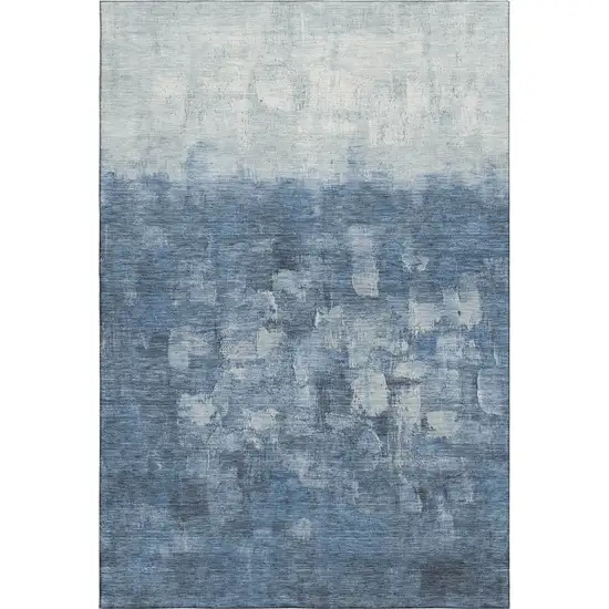 Navy Blue And Ivory Abstract Washable Area Rug With UV Protection Photo 1