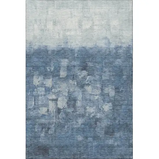 Navy Blue And Ivory Abstract Washable Area Rug With UV Protection Photo 4