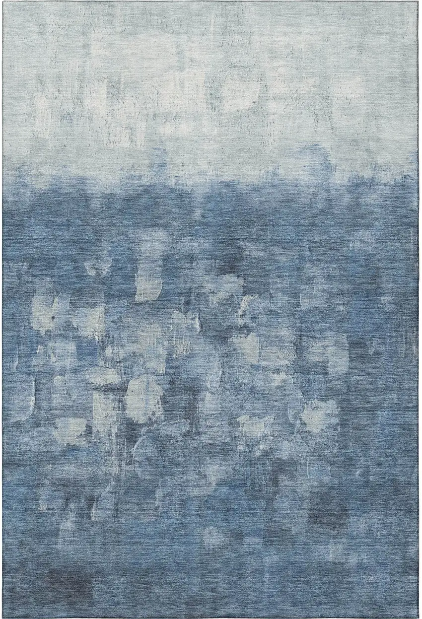 Navy Blue And Ivory Abstract Washable Area Rug With UV Protection Photo 4