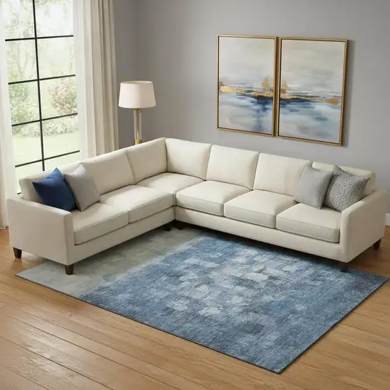 Navy Blue And Ivory Abstract Washable Area Rug With UV Protection Photo 2