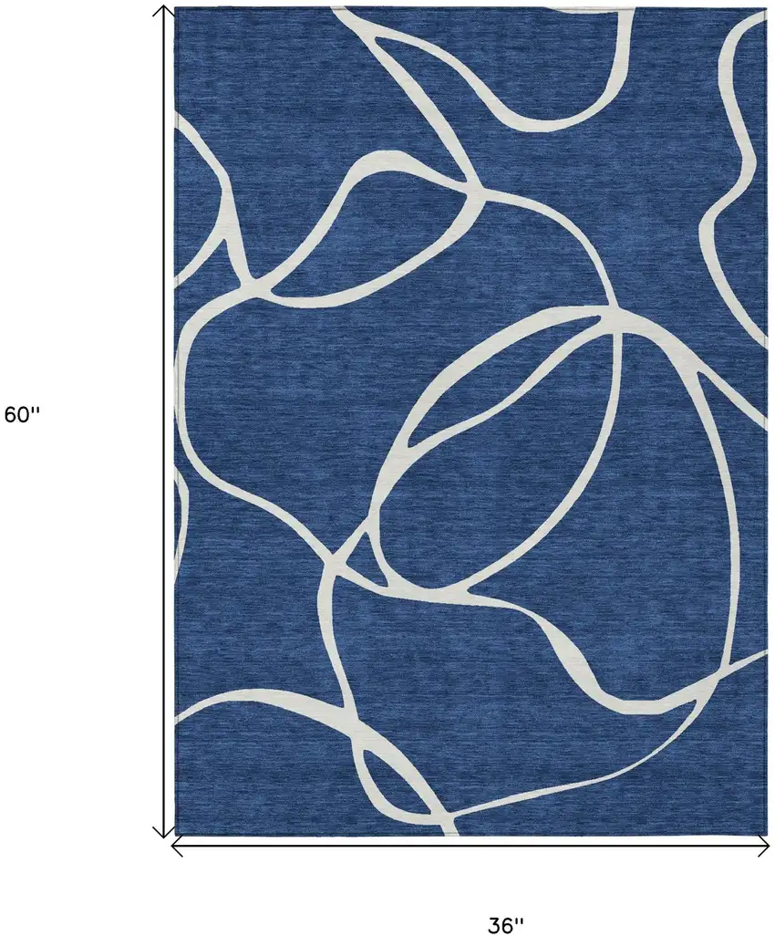 Navy Blue And Ivory Abstract Washable Indoor Outdoor Area Rug Photo 3