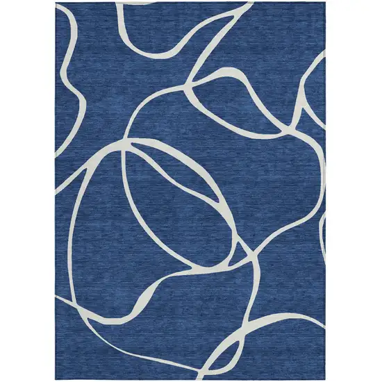 Navy Blue And Ivory Abstract Washable Indoor Outdoor Area Rug Photo 7