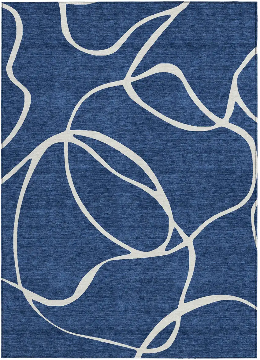 Navy Blue And Ivory Abstract Washable Indoor Outdoor Area Rug Photo 7
