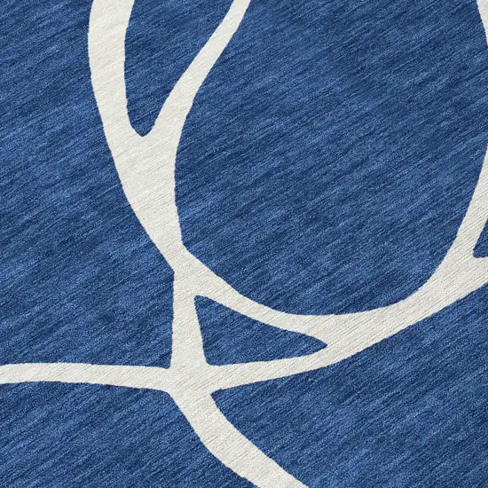 Navy Blue And Ivory Abstract Washable Indoor Outdoor Area Rug Photo 6