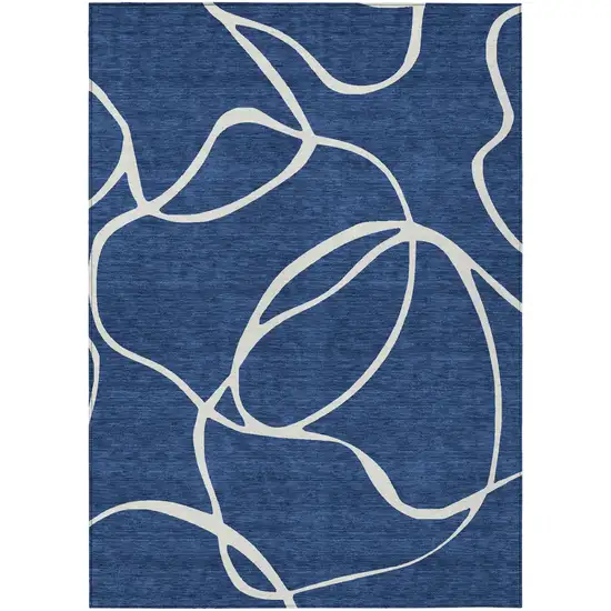 Navy Blue And Ivory Abstract Washable Indoor Outdoor Area Rug Photo 2