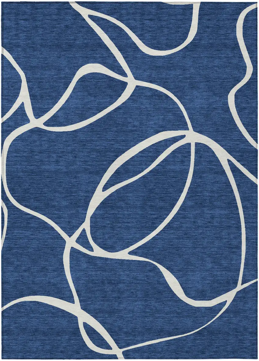 Navy Blue And Ivory Abstract Washable Indoor Outdoor Area Rug Photo 2
