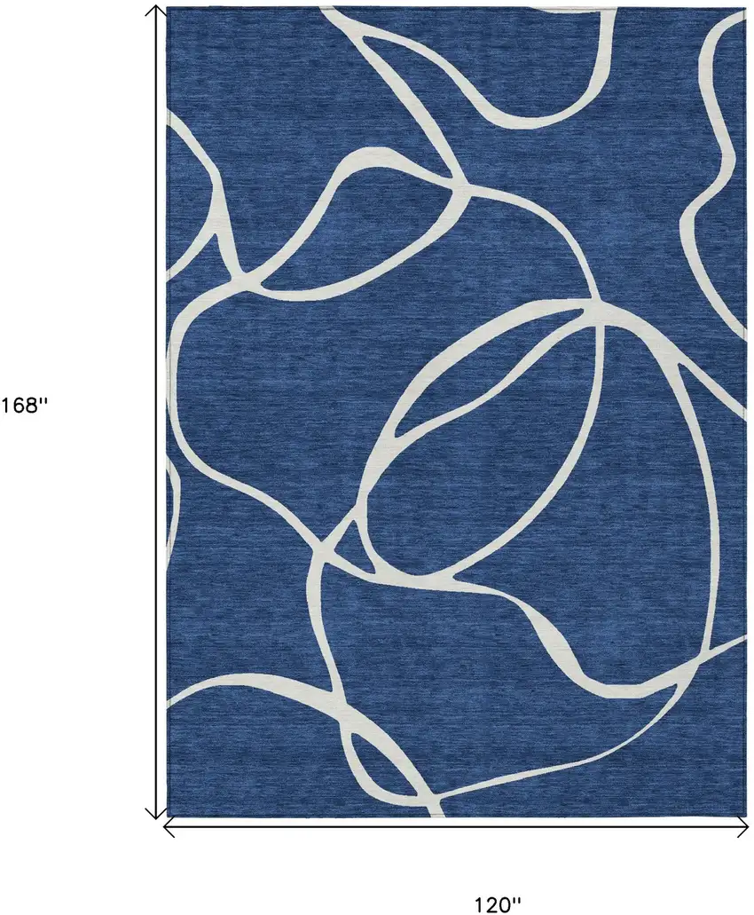 Navy Blue And Ivory Abstract Washable Indoor Outdoor Area Rug Photo 3