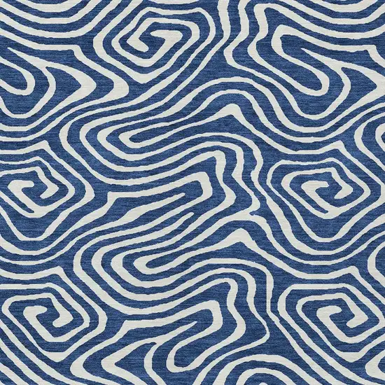 Navy Blue And Ivory Abstract Washable Indoor Outdoor Area Rug Photo 6