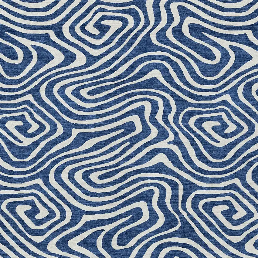 Navy Blue And Ivory Abstract Washable Indoor Outdoor Area Rug Photo 6