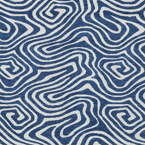 Navy Blue And Ivory Abstract Washable Indoor Outdoor Area Rug Photo 6