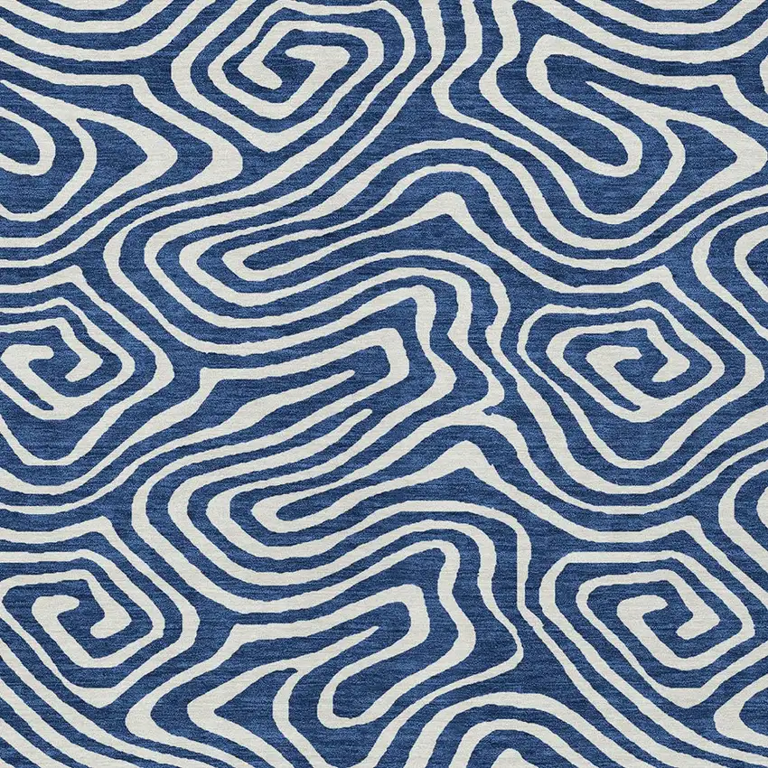 Navy Blue And Ivory Abstract Washable Indoor Outdoor Area Rug Photo 6