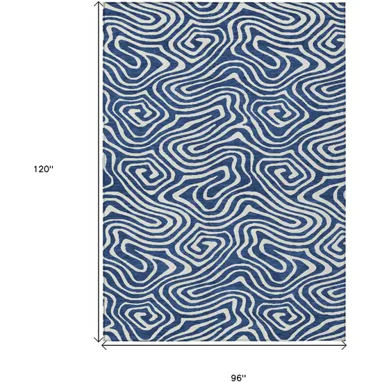Navy Blue And Ivory Abstract Washable Indoor Outdoor Area Rug Photo 3