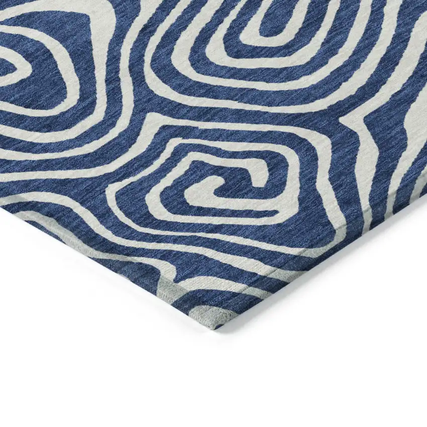 Navy Blue And Ivory Abstract Washable Indoor Outdoor Area Rug Photo 5