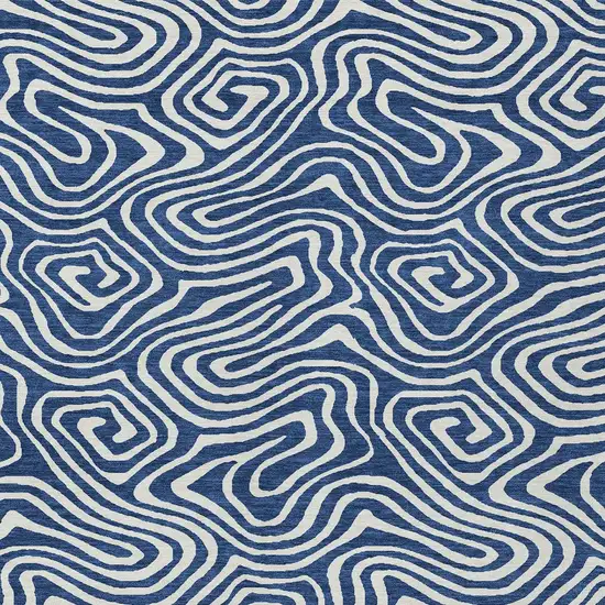 Navy Blue And Ivory Abstract Washable Indoor Outdoor Area Rug Photo 7
