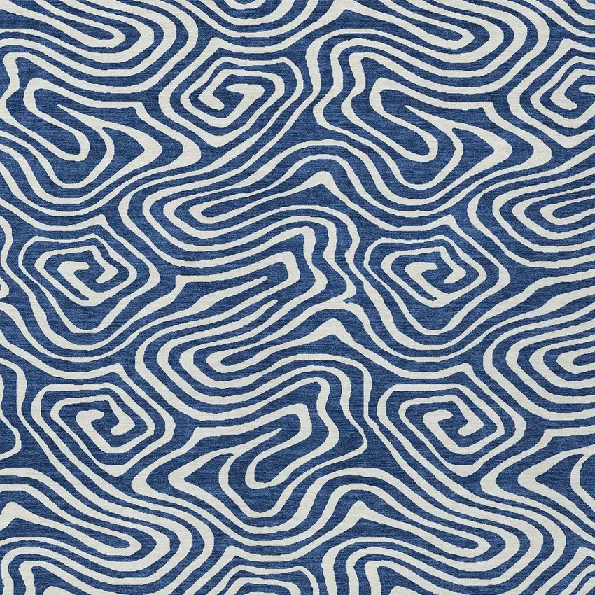 Navy Blue And Ivory Abstract Washable Indoor Outdoor Area Rug Photo 7