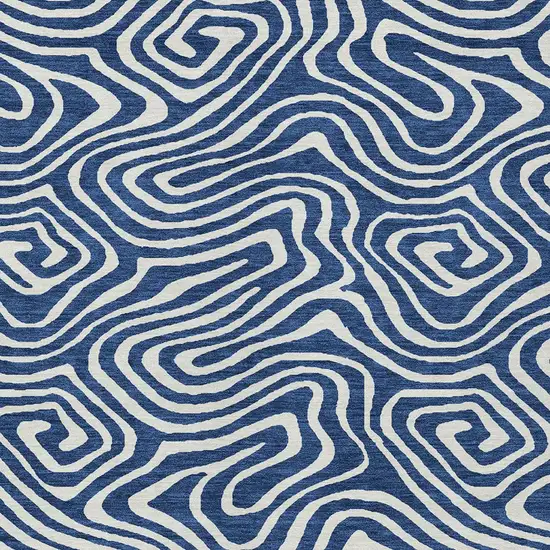 Navy Blue And Ivory Abstract Washable Indoor Outdoor Area Rug Photo 4