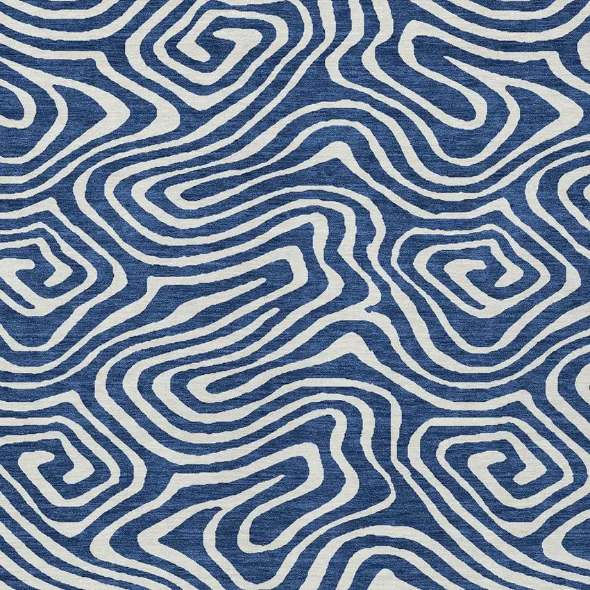 Navy Blue And Ivory Abstract Washable Indoor Outdoor Area Rug Photo 4