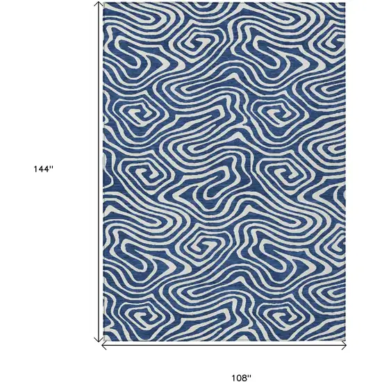Navy Blue And Ivory Abstract Washable Indoor Outdoor Area Rug Photo 7
