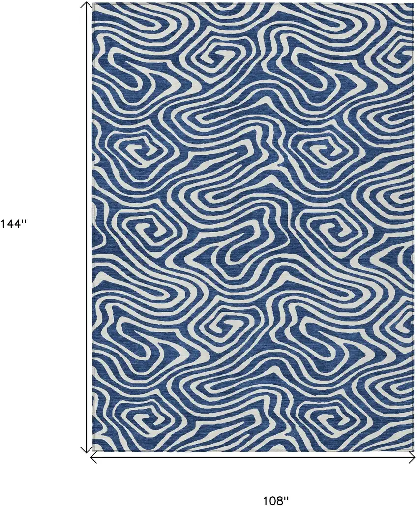 Navy Blue And Ivory Abstract Washable Indoor Outdoor Area Rug Photo 7