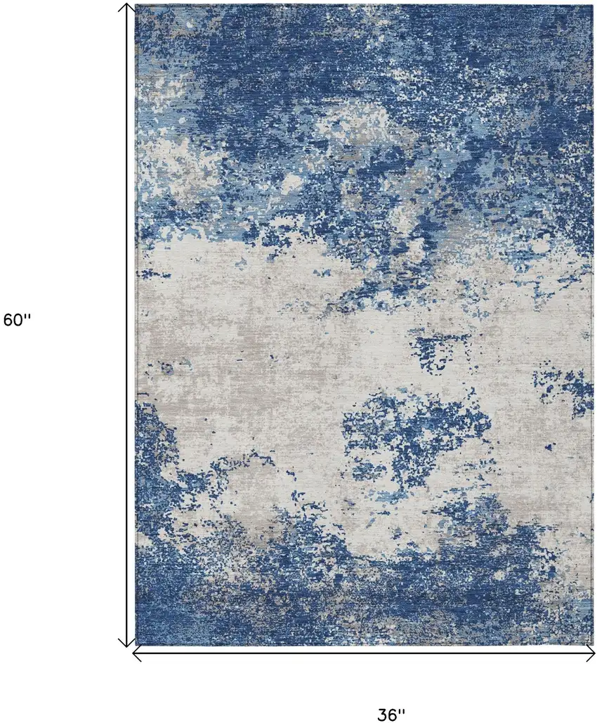 Navy Blue And Ivory Abstract Washable Indoor Outdoor Area Rug Photo 3