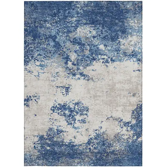Navy Blue And Ivory Abstract Washable Indoor Outdoor Area Rug Photo 7