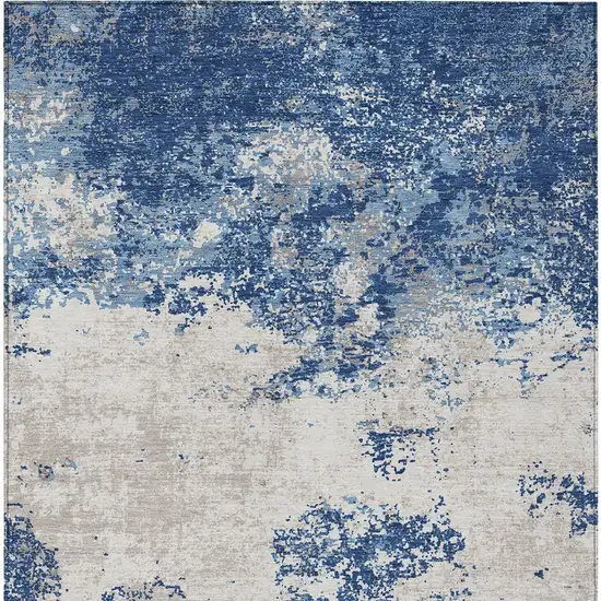 Navy Blue And Ivory Abstract Washable Indoor Outdoor Area Rug Photo 6