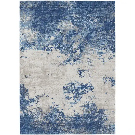 Navy Blue And Ivory Abstract Washable Indoor Outdoor Area Rug Photo 2