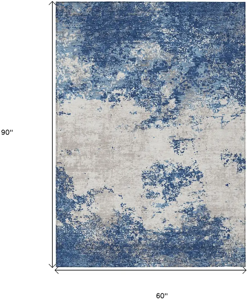 Navy Blue And Ivory Abstract Washable Indoor Outdoor Area Rug Photo 3