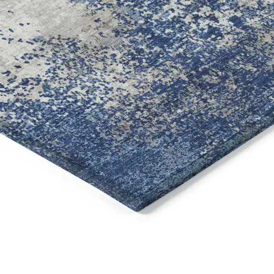 Navy Blue And Ivory Abstract Washable Indoor Outdoor Area Rug Photo 5