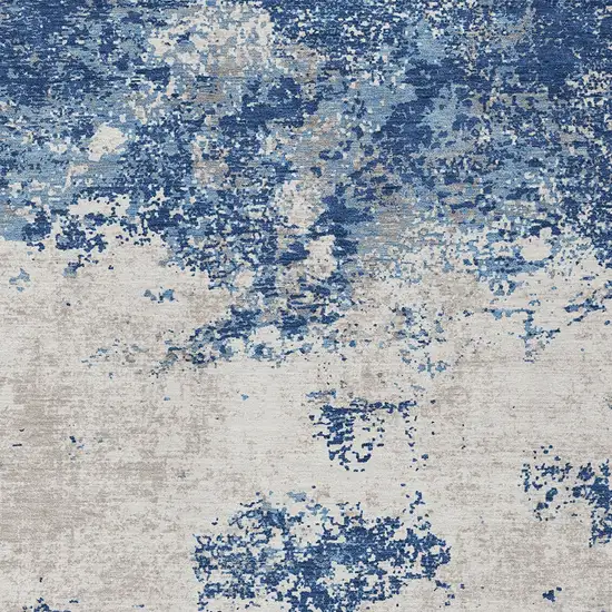 Navy Blue And Ivory Abstract Washable Indoor Outdoor Area Rug Photo 6