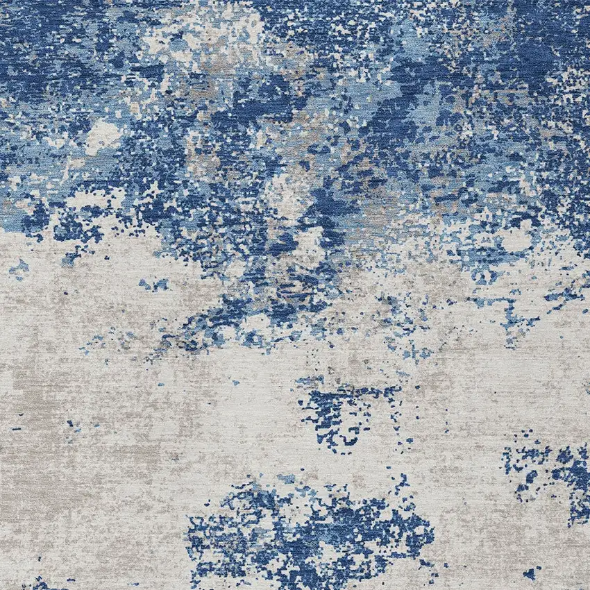 Navy Blue And Ivory Abstract Washable Indoor Outdoor Area Rug Photo 6