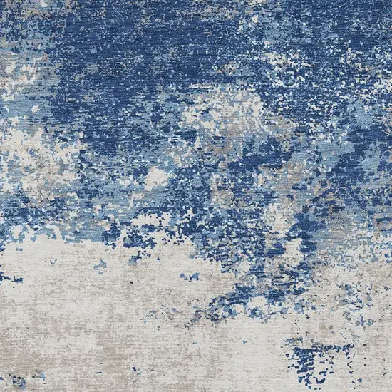 Navy Blue And Ivory Abstract Washable Indoor Outdoor Area Rug Photo 6