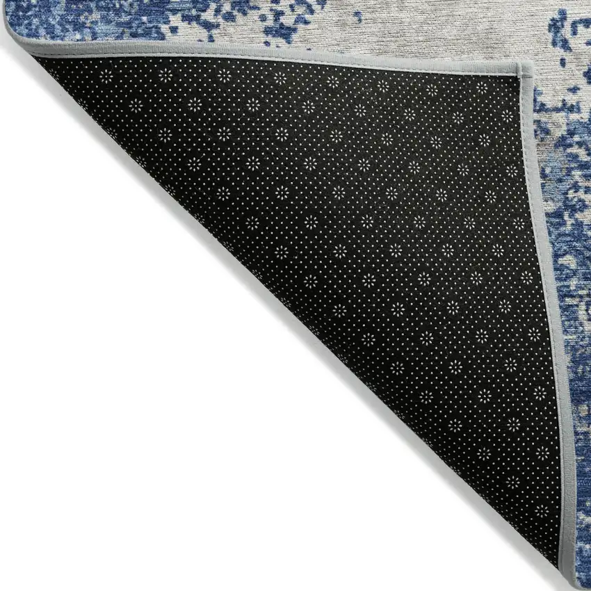 Navy Blue And Ivory Abstract Washable Indoor Outdoor Area Rug Photo 4