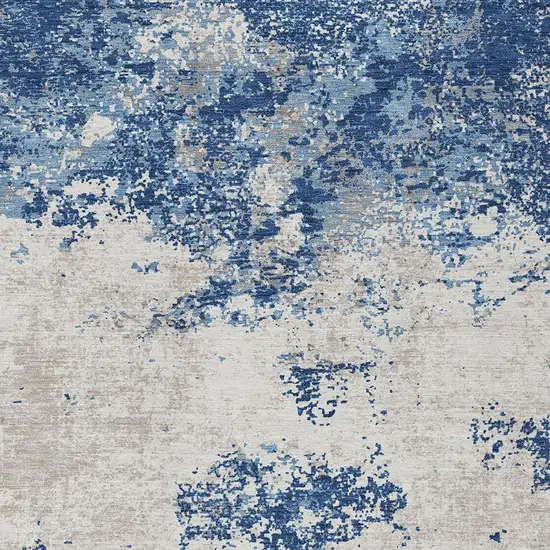 Navy Blue And Ivory Abstract Washable Indoor Outdoor Area Rug Photo 6