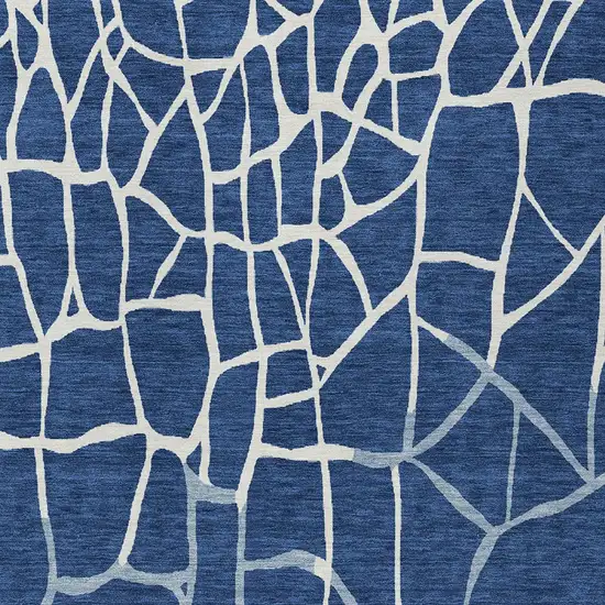 Navy Blue And Ivory Abstract Washable Indoor Outdoor Area Rug Photo 5