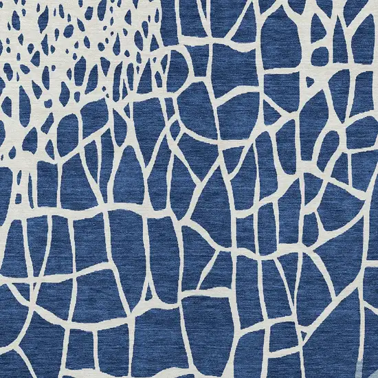 Navy Blue And Ivory Abstract Washable Indoor Outdoor Area Rug Photo 5
