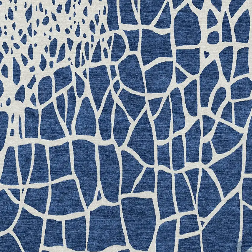 Navy Blue And Ivory Abstract Washable Indoor Outdoor Area Rug Photo 5