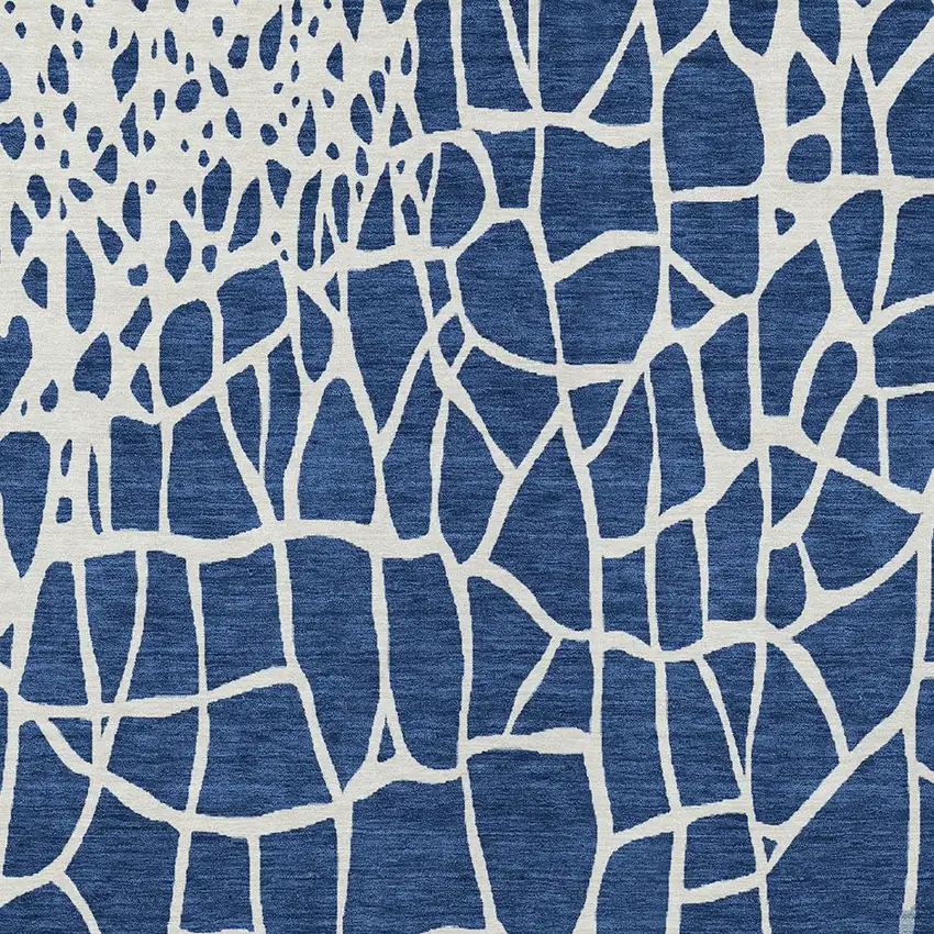 Navy Blue And Ivory Abstract Washable Indoor Outdoor Area Rug Photo 5