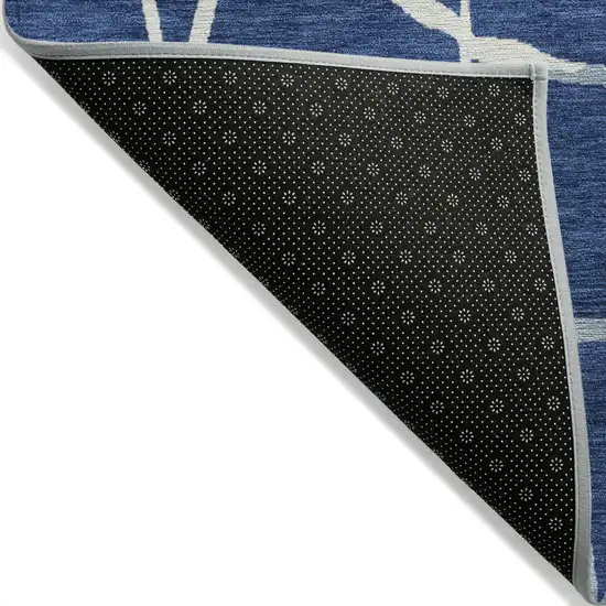 Navy Blue And Ivory Abstract Washable Indoor Outdoor Area Rug Photo 3