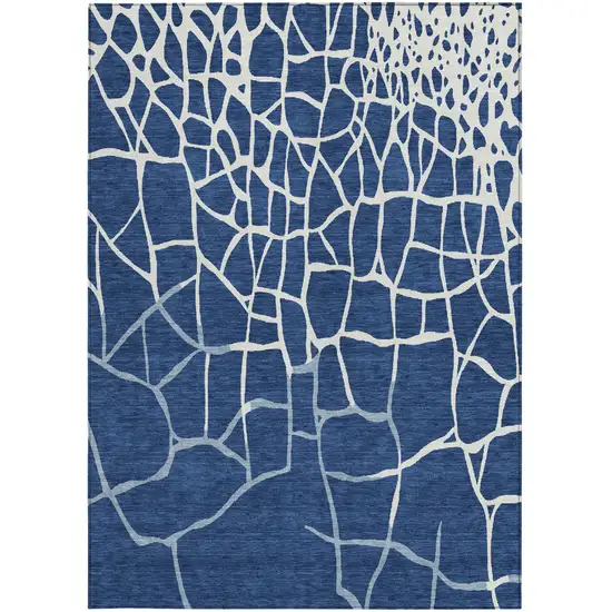 Navy Blue And Ivory Abstract Washable Indoor Outdoor Area Rug Photo 6