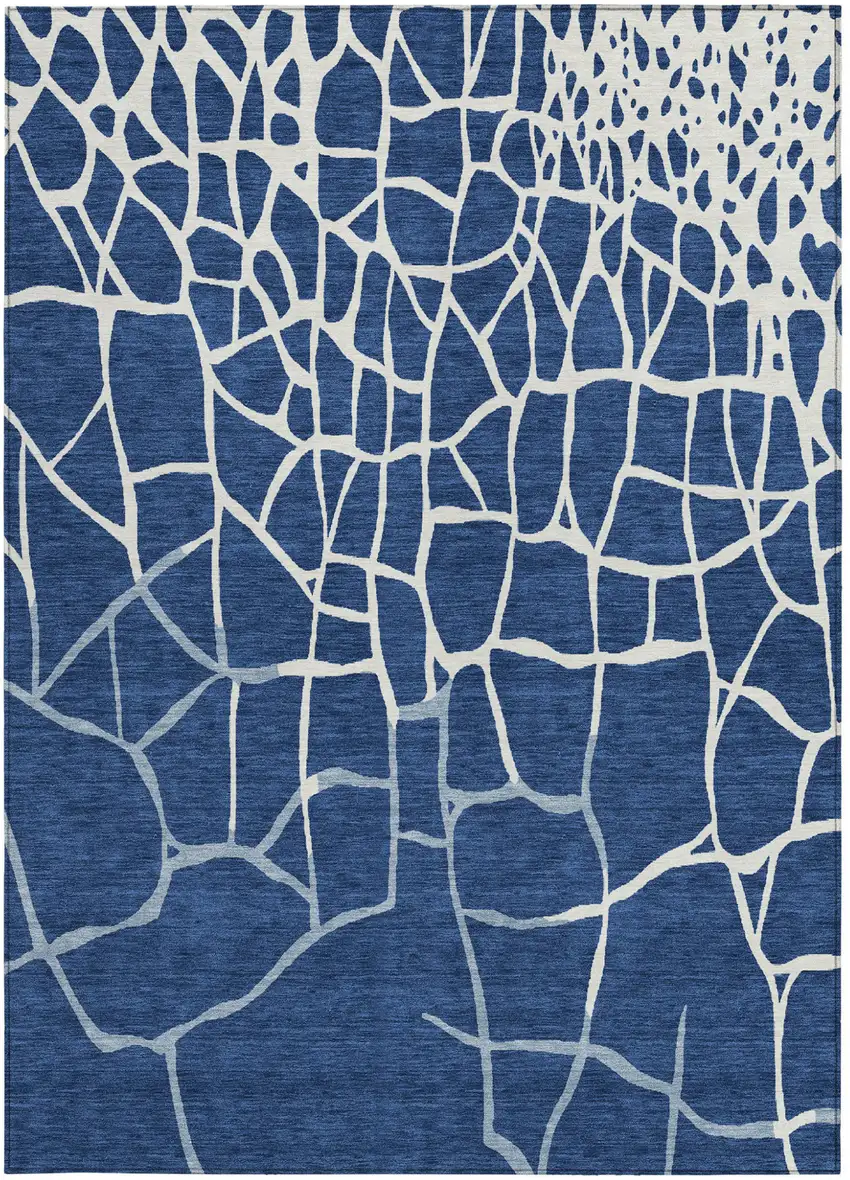 Navy Blue And Ivory Abstract Washable Indoor Outdoor Area Rug Photo 6