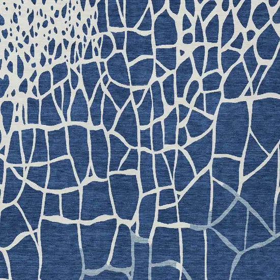 Navy Blue And Ivory Abstract Washable Indoor Outdoor Area Rug Photo 5
