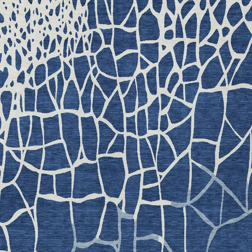 Navy Blue And Ivory Abstract Washable Indoor Outdoor Area Rug Photo 5