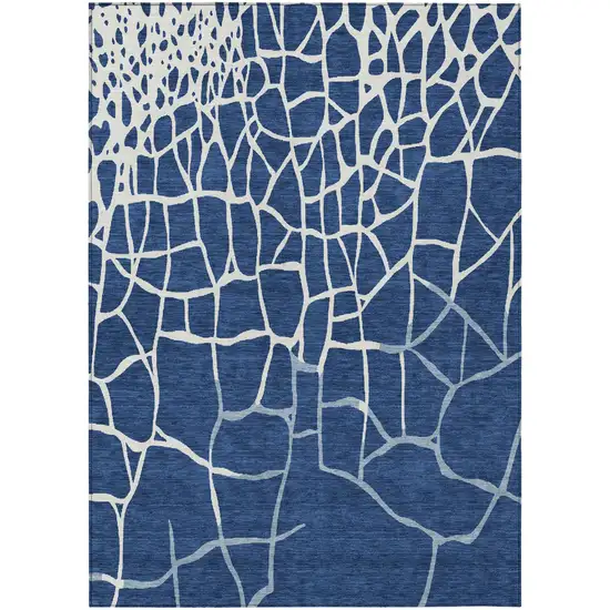 Navy Blue And Ivory Abstract Washable Indoor Outdoor Area Rug Photo 2