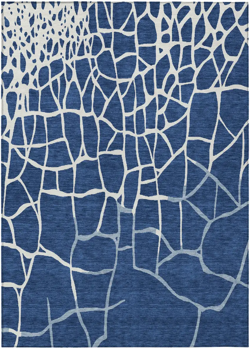 Navy Blue And Ivory Abstract Washable Indoor Outdoor Area Rug Photo 2