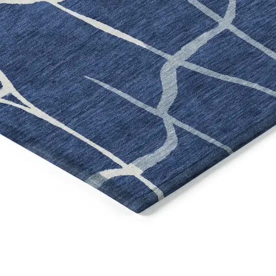 Navy Blue And Ivory Abstract Washable Indoor Outdoor Area Rug Photo 4