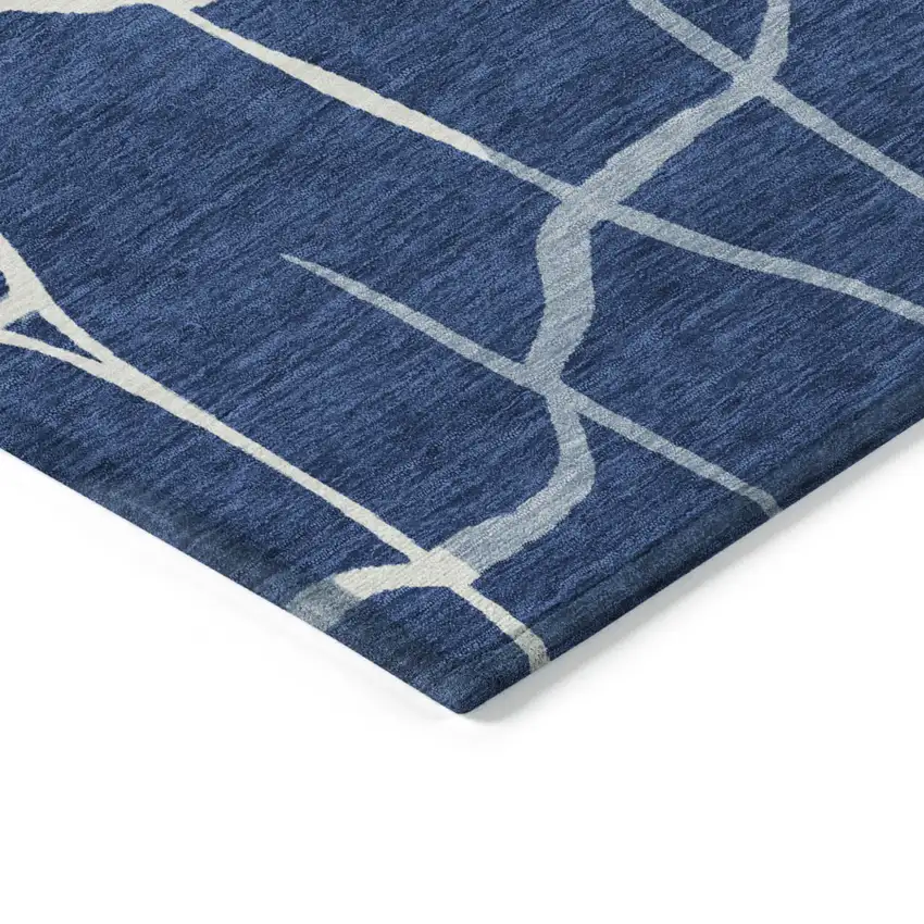 Navy Blue And Ivory Abstract Washable Indoor Outdoor Area Rug Photo 4