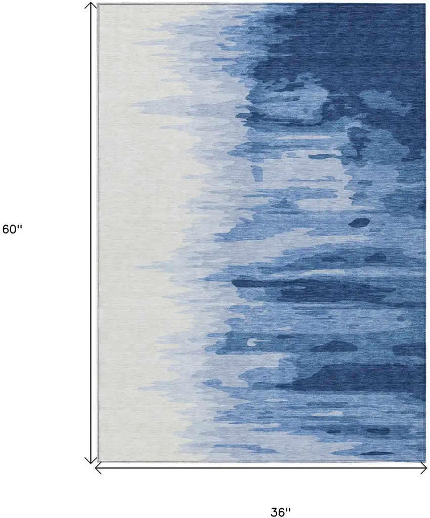 Navy Blue And Ivory Abstract Washable Indoor Outdoor Area Rug Photo 6