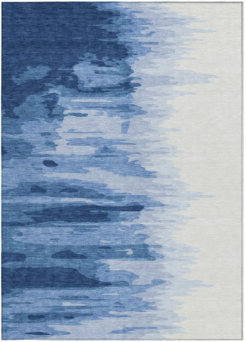 Navy Blue And Ivory Abstract Washable Indoor Outdoor Area Rug Photo 6