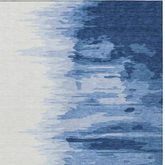 Navy Blue And Ivory Abstract Washable Indoor Outdoor Area Rug Photo 5